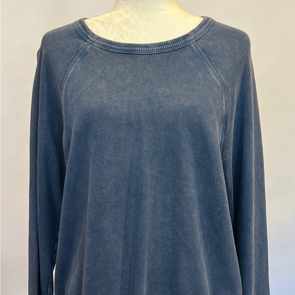 WLSS029 Women's Universal Thread Blue Long Sleeve Top With Wide Neck Medium